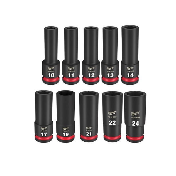 MILWAUKEE 10 Piece 1/2inch Drive 6 Point Shockwave Metric Deep Impact Socket Set 49667053