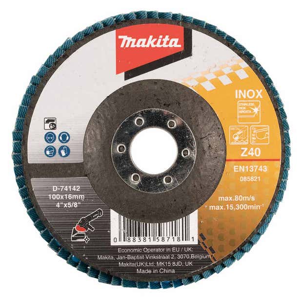MAKITA 100mm 40-Grit Zirconia Inox Flat Flap Disc - Economy D-74142