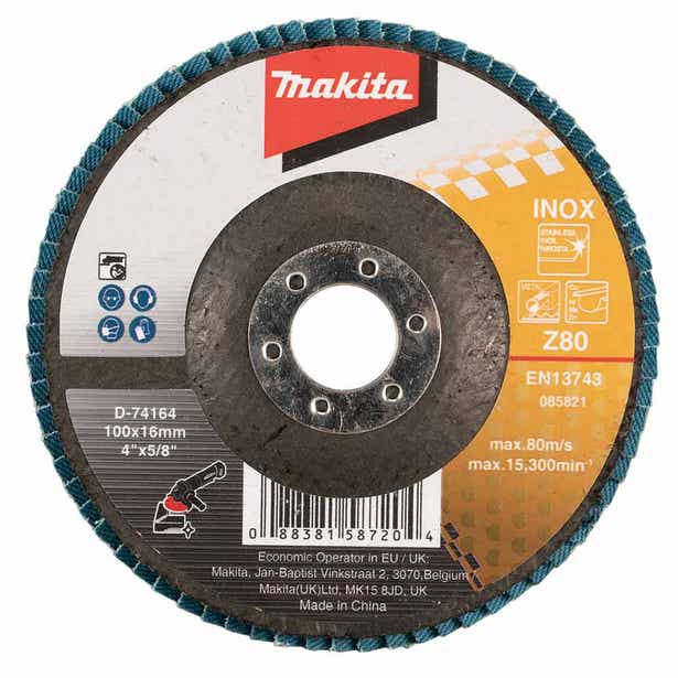 MAKITA 100mm 80-Grit Zirconia Inox Flat Flap Disc - Economy D-74164