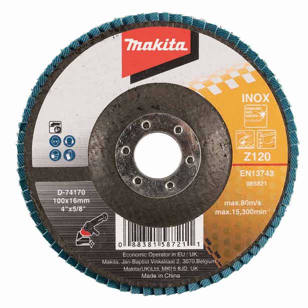 MAKITA 100mm 120-Grit Zirconia Inox Flat Flap Disc - Economy D-74170
