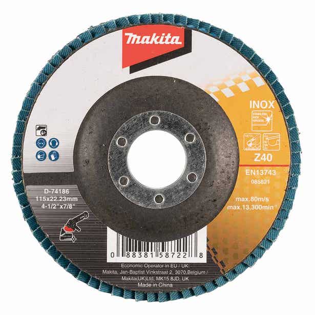 MAKITA 115mm 40-Grit Zirconia Inox Flat Flap Disc - Economy D-74186
