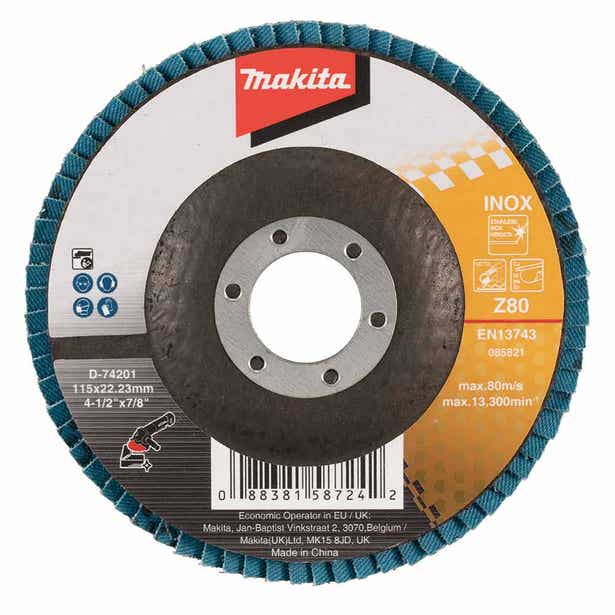 MAKITA 115mm 80-Grit Zirconia Inox Flat Flap Disc - Economy D-74201