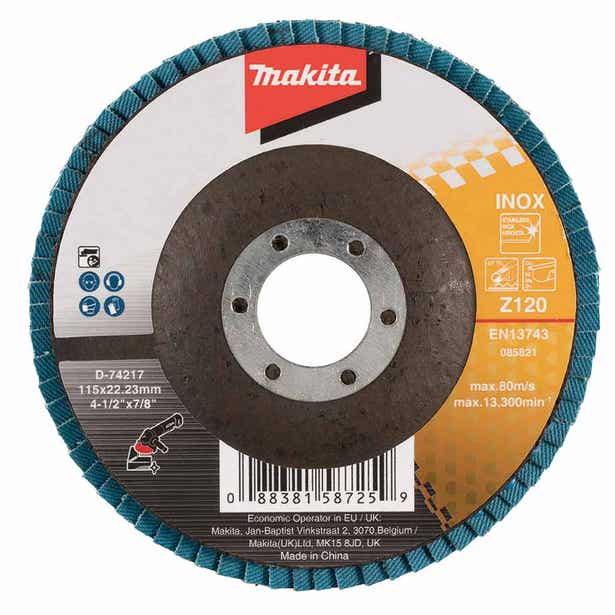 MAKITA 115mm 120-Grit Zirconia Inox Flat Flap Disc - Economy D-74217