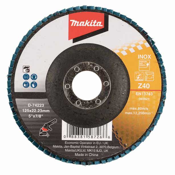 MAKITA 125mm 40-Grit Zirconia Inox Flat Flap Disc - Economy D-74223