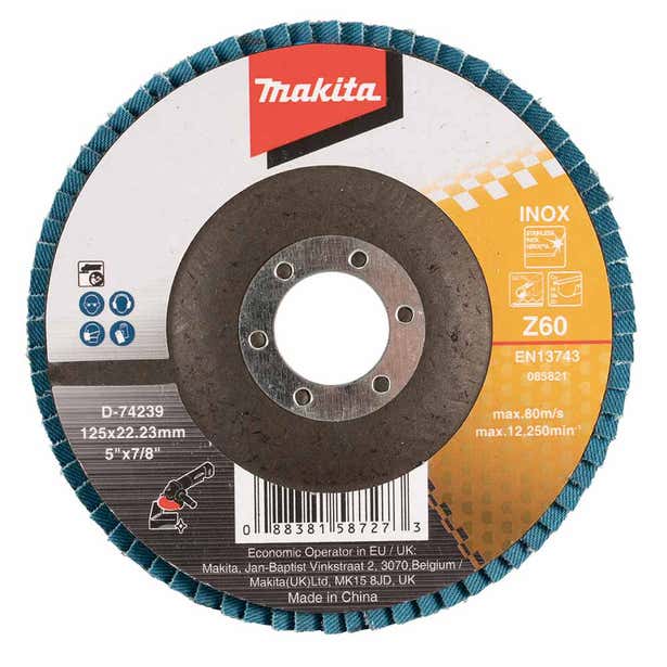 MAKITA 125mm 60-Grit Zirconia Inox Flat Flap Disc - Economy D-74239