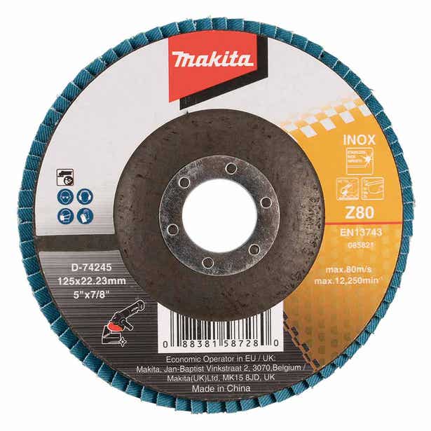 MAKITA 125mm 80-Grit Zirconia Inox Flat Flap Disc - Economy D-74245