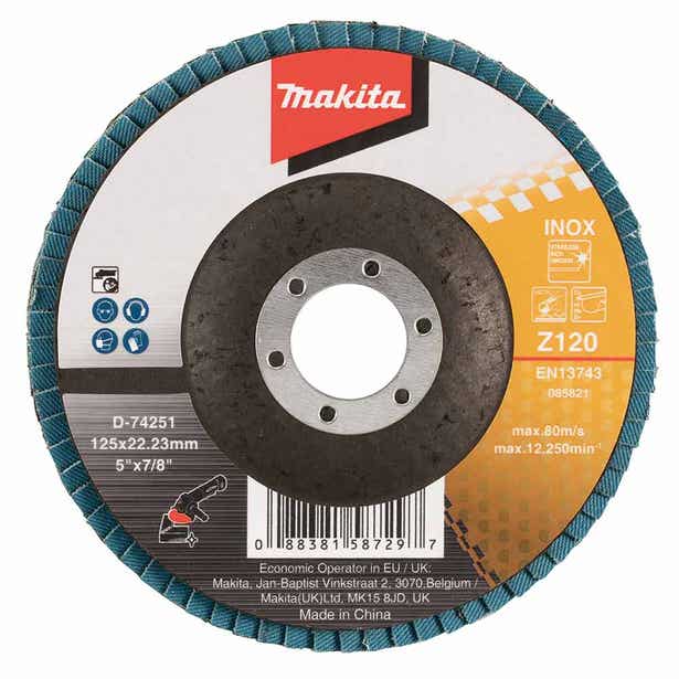 MAKITA 125mm 120-Grit Zirconia Inox Flat Flap Disc - Economy D-74251