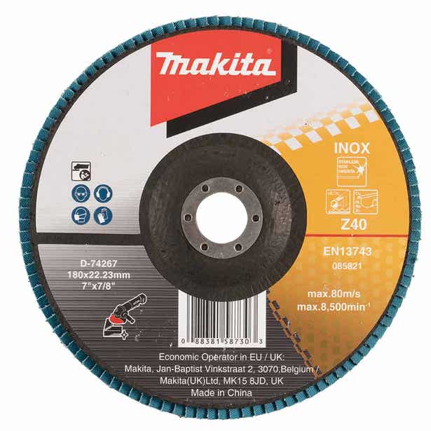 MAKITA 180mm 40-Grit Zirconia Inox Flat Flap Disc - Economy D-74267