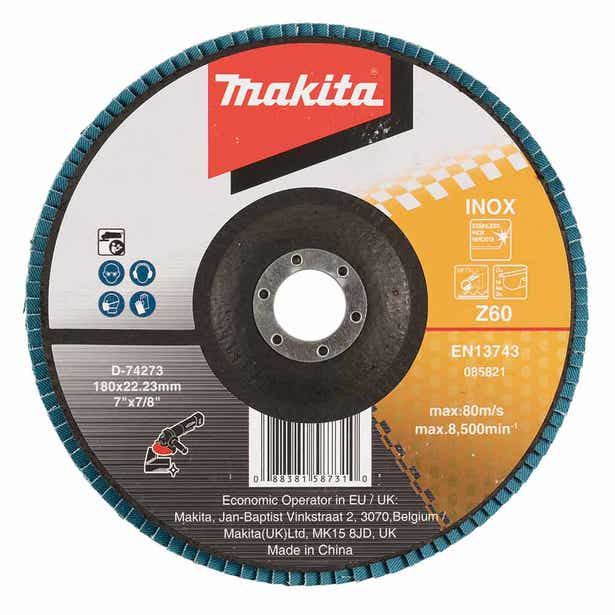 MAKITA 180mm 60-Grit Zirconia Inox Flat Flap Disc - Economy D-74273