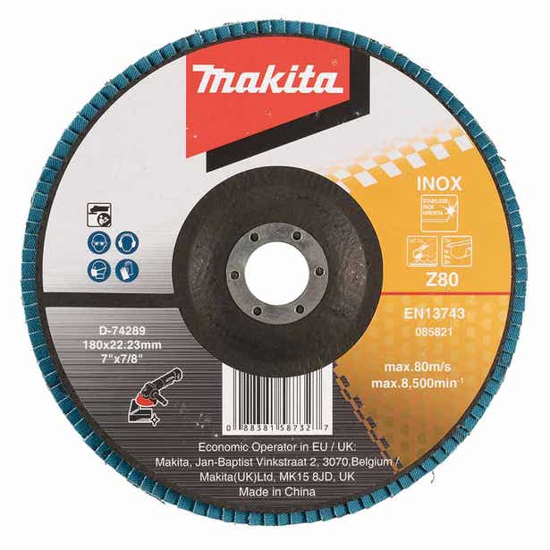 MAKITA 180mm 80-Grit Zirconia Inox Flat Flap Disc - Economy D-74289