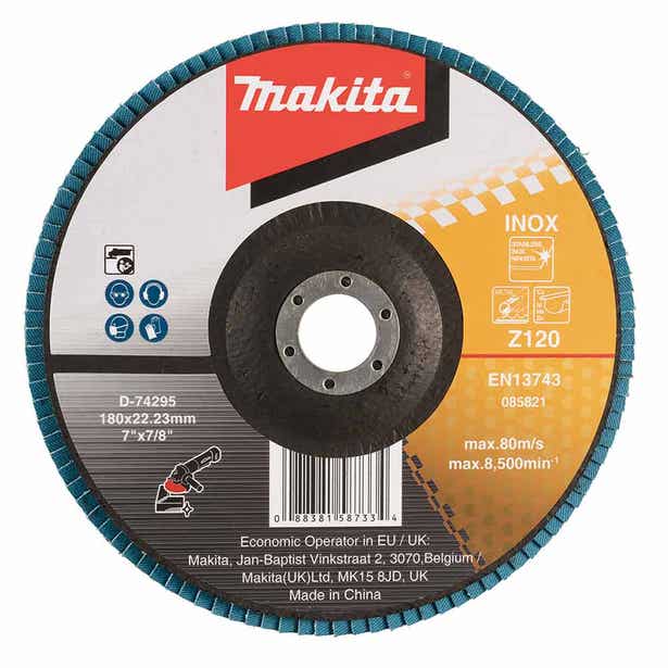 MAKITA 180mm 120-Grit Zirconia Inox Flat Flap Disc - Economy D-74295