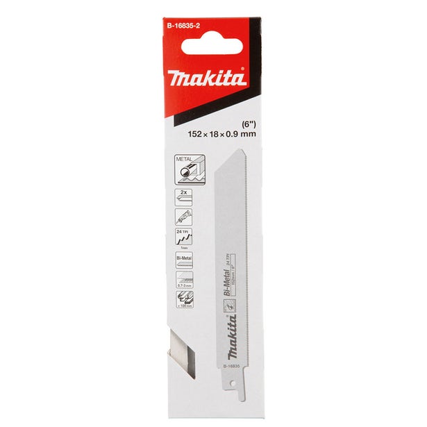 MAKITA 152mm 24TPI Bi-Metal Reciprocating Saw Blade for Metal Cutting - 2 Piece B-16835-2