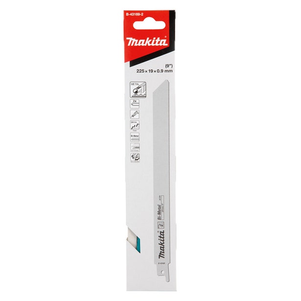 MAKITA 225mm 24TPI Bi-Metal Reciprocating Saw Blade for Metal Cutting - 2 Piece B-43169-2