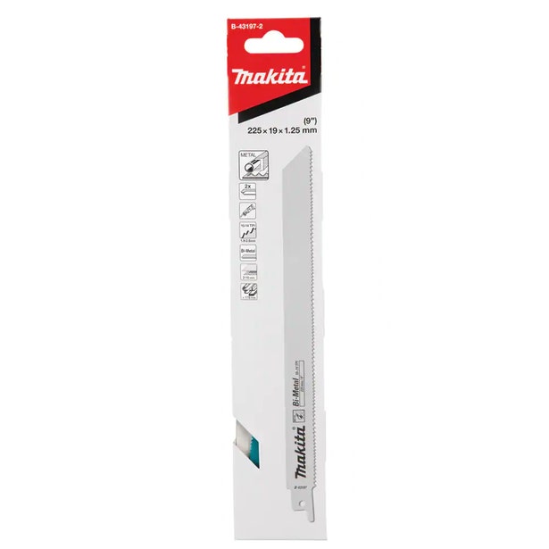 MAKITA 225mm 10-14TPI Bi-Metal Reciprocating Saw Blade for Metal Cutting - 2 Piece B-43197-2