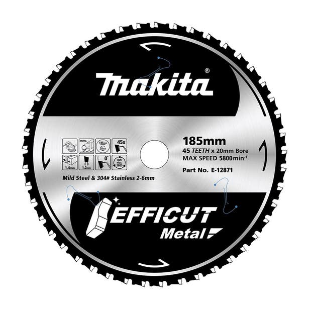 MAKITA 185 x 20mm 45T TCT Circular Saw Blade for Metal Cutting - EFFICUT E-12871