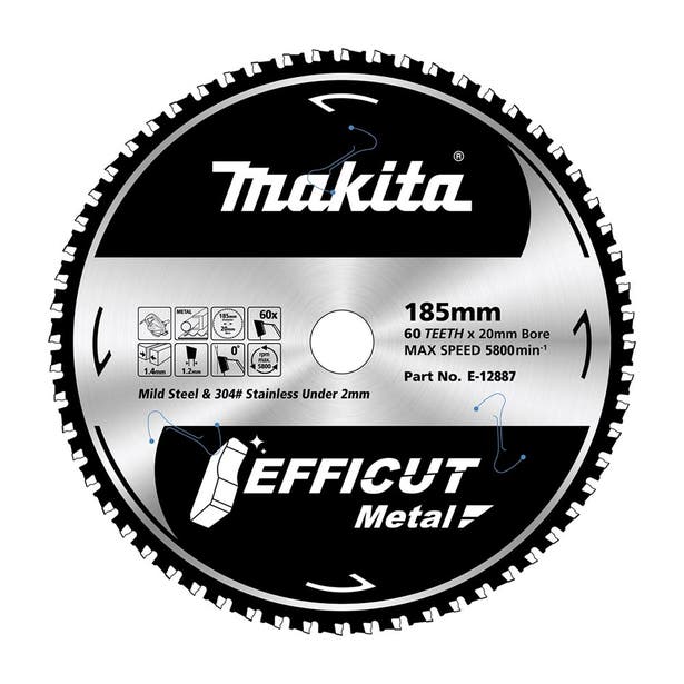 MAKITA 185 x 20mm 60T TCT Circular Saw Blade for Metal Cutting - EFFICUT E-12887
