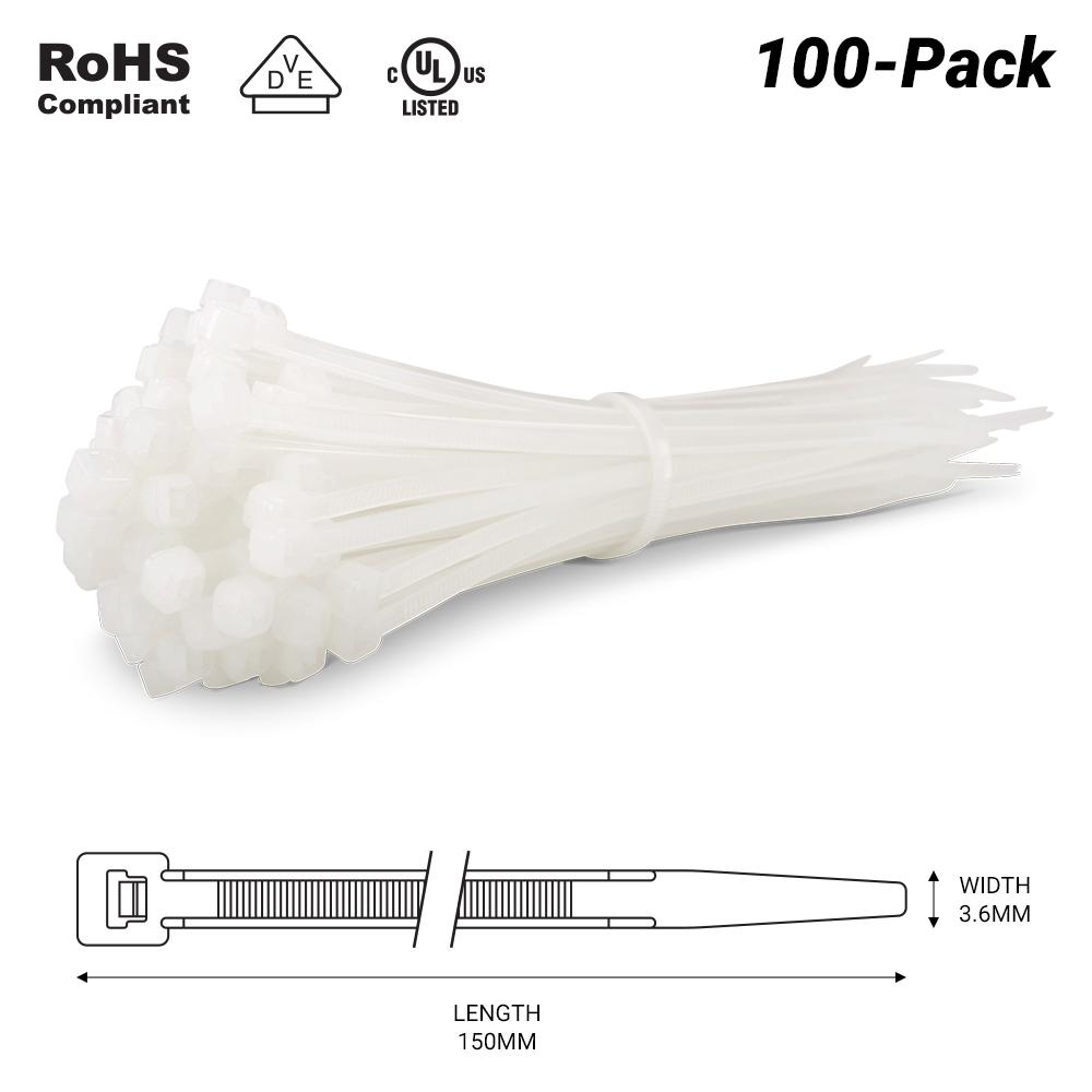 Fixed Fasteners FNCT150 100-Pack 150mm x 3.6mm Natural Nylon Cable Tie