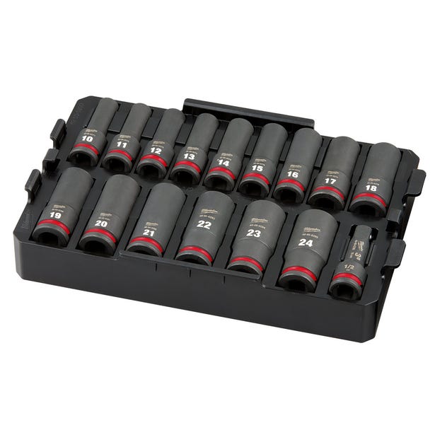 MILWAUKEE SHOCKWAVE 1/2" Drive Metric Deep Impact Socket Tray Set - 16 Piece 49667056