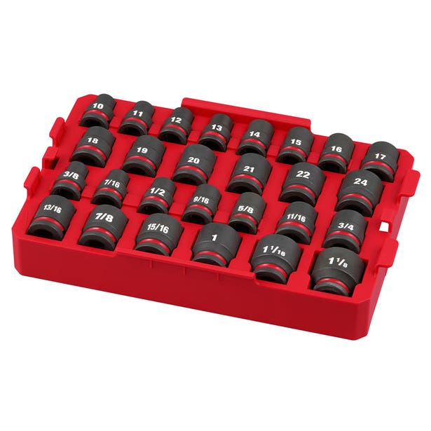 MILWAUKEE SHOCKWAVE 1/2" Drive Metric + SAE Standard Impact Socket Tray Set - 27 Piece 49667057
