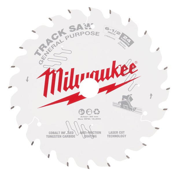 MILWAUKEE 165mm 24T General Purpose TCT Track Saw Blade for Wood Cutting 48400624