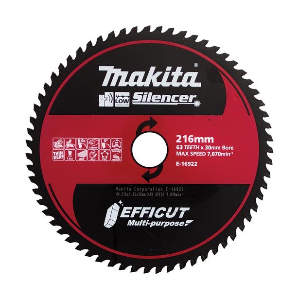 MAKITA 216mm 63T TCT Circular Saw Blade for Multi-Purpose Cutting - Multimaterial E-16922