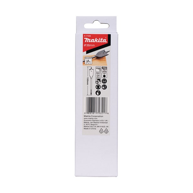 MAKITA 36 X 150mm Flat Wood Spade Bit - 1/4 Hex E-17348