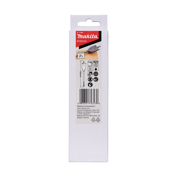 MAKITA 40 X 150mm Flat Wood Spade Bit - 1/4 Hex E-17360
