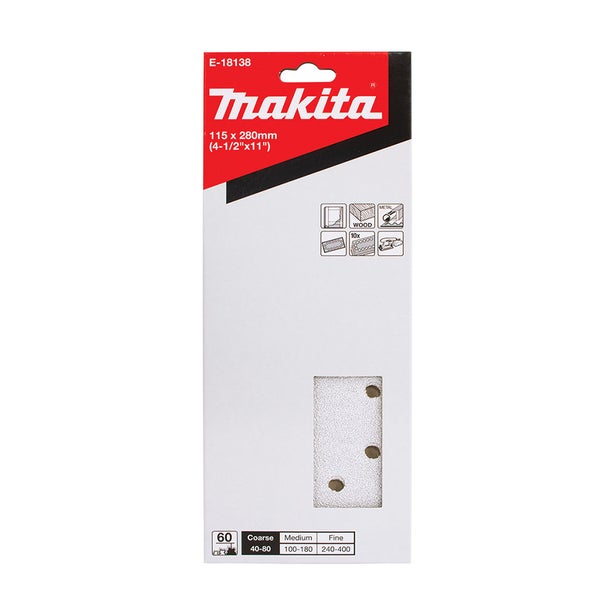 MAKITA 1/2 Sheet 60 Grit Sand Paper White - 10 Piece E-18138