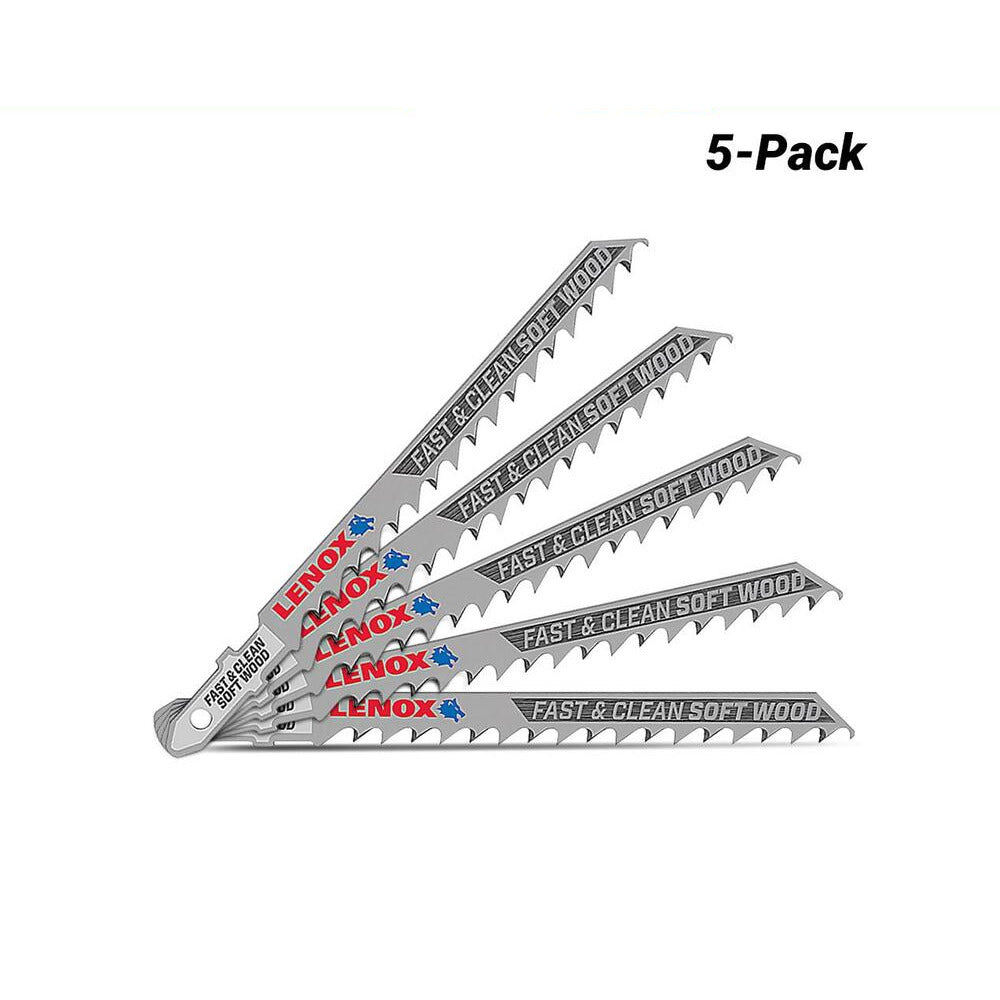 Lenox 1990703 5-Pack 101.6mm x 7.9mm x 1.5mm 6TPI Clean Cutting Jig Saw Blade