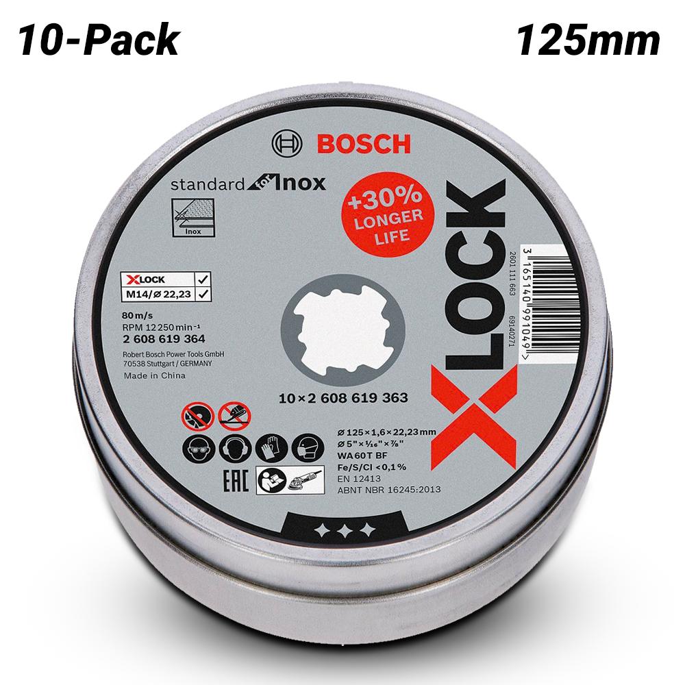 Bosch X-LOCK STANDARD INOX (2.608.619.364) 10-pack 125mm x 1.6mm x 22.23mm Straight Cut Off Disc