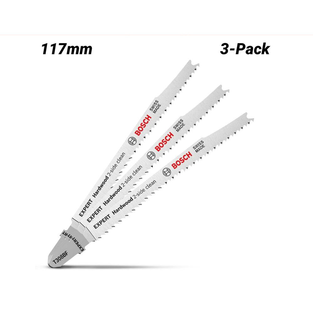 Bosch 2.608.900.543 EXPERT 3-Pack 117mm 13TPI T308BF 2-Side Clean Hardwood Jigsaw Blades