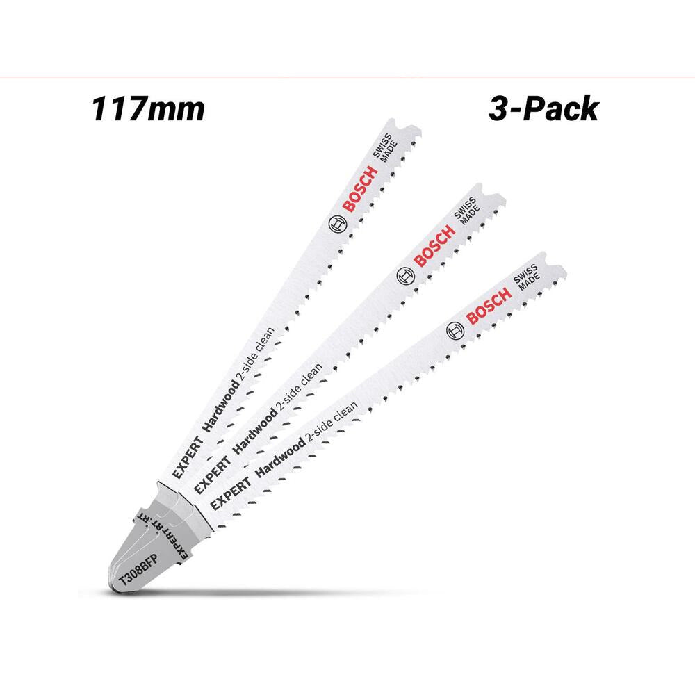 Bosch 2.608.900.547 EXPERT 3-Pack 117mm 13TPI T308BFP 2-Side Clean Hardwood Jigsaw Blades