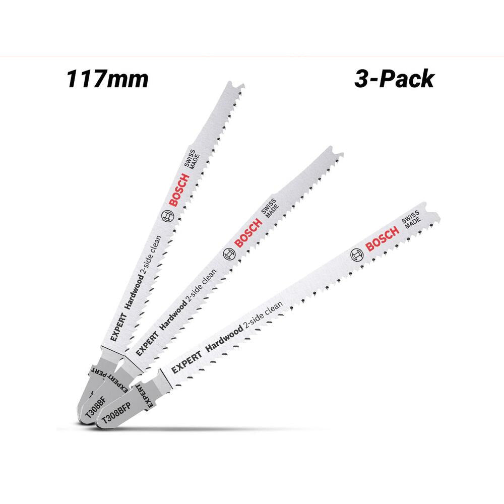 Bosch 2.608.900.549 EXPERT 3-Pack 117mm 13TPI T308BF & T308BFP 2-Side Clean Hardwood Jigsaw Blades