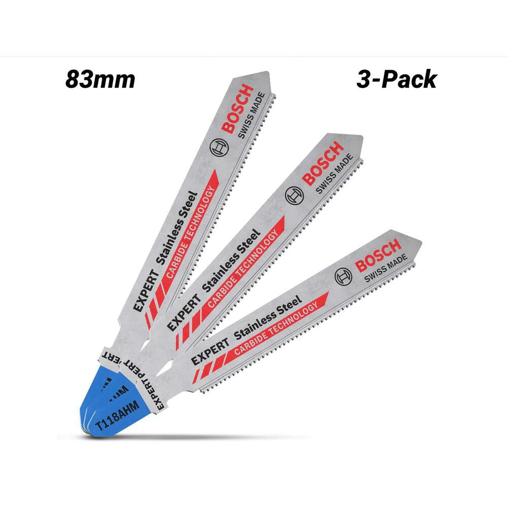 Bosch 2.608.900.561 EXPERT 3-Pack 83mm 23TPI AHM Stainless Steel Jigsaw Blades