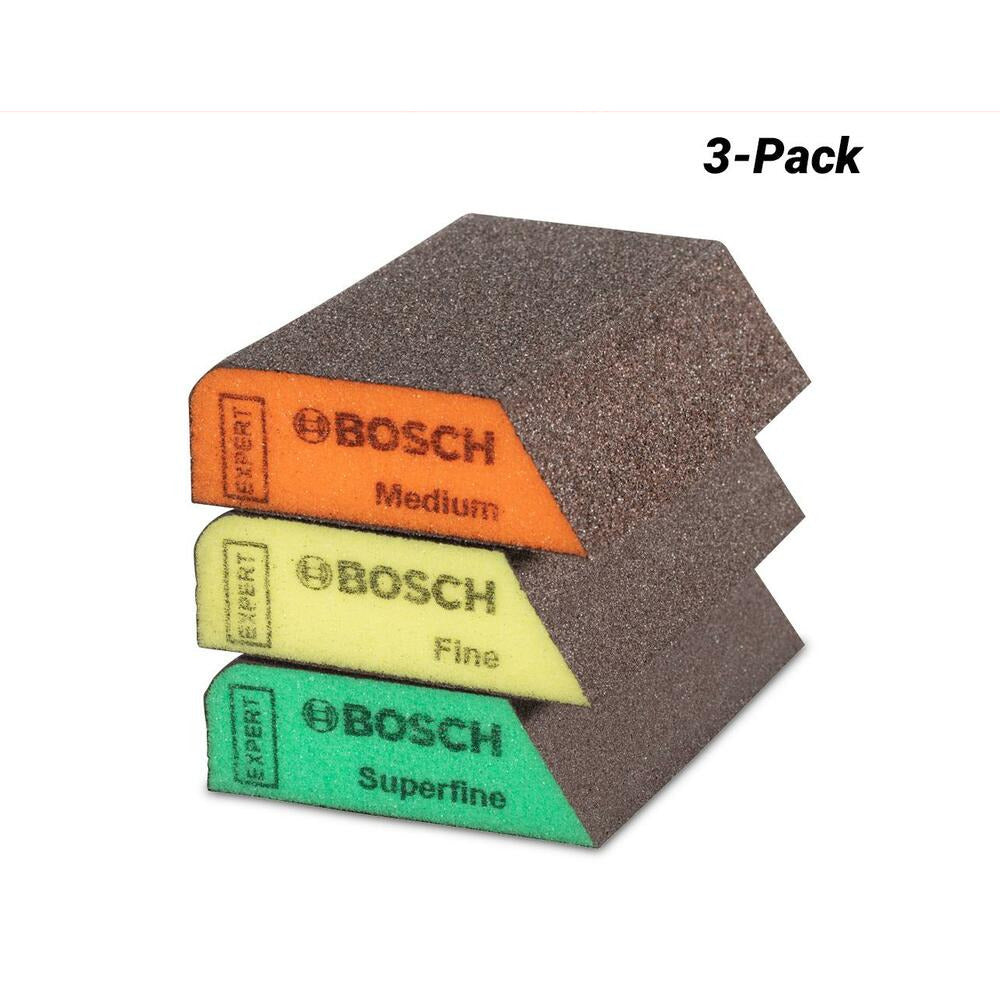 Bosch 2.608.901.174 EXPERT 3-Pack 69mm x 97mm x 26mm Medium, Fine & Superfine S470 Combi Sanding Blocks