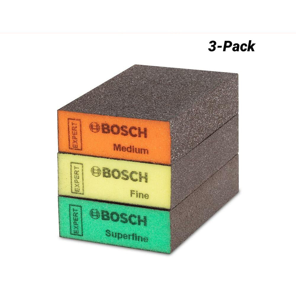 Bosch 2.608.901.175 EXPERT 3-Pack 69mm x 97mm x 26mm Medium, Fine & Superfine S471 Standard Sanding Blocks