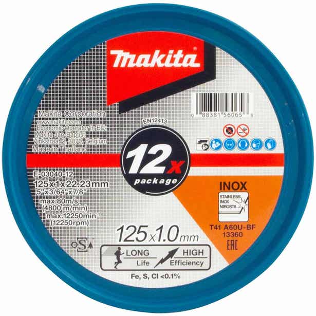 MAKITA 125mm x 1mm x 22.23mm Elite Inox Cutoff Disc - 12 Piece E-03040-12