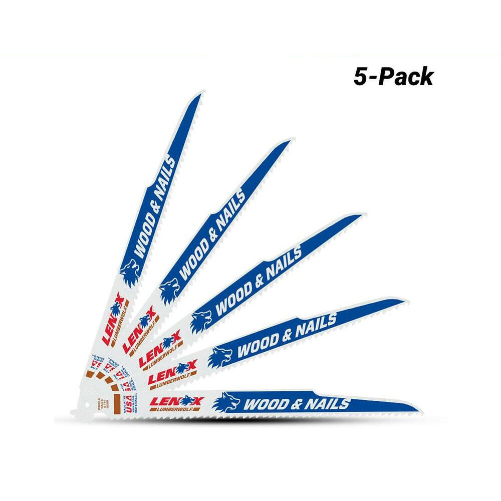 Lenox 20572656R 5-Pack 152 x 19 x 1.3mm 6TPI Wood Bi-Metal Reciprocating Saw Blades