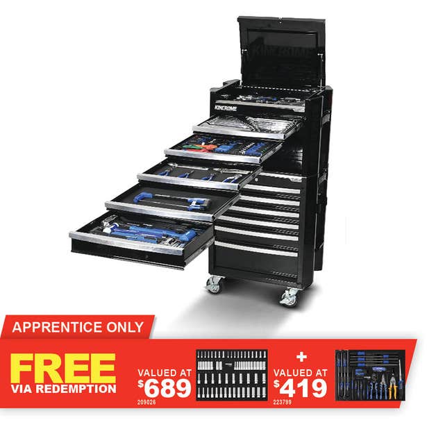 KINCROME Contour TFL Tool Trolley 307 Piece 11 Drawer Black P1821B
