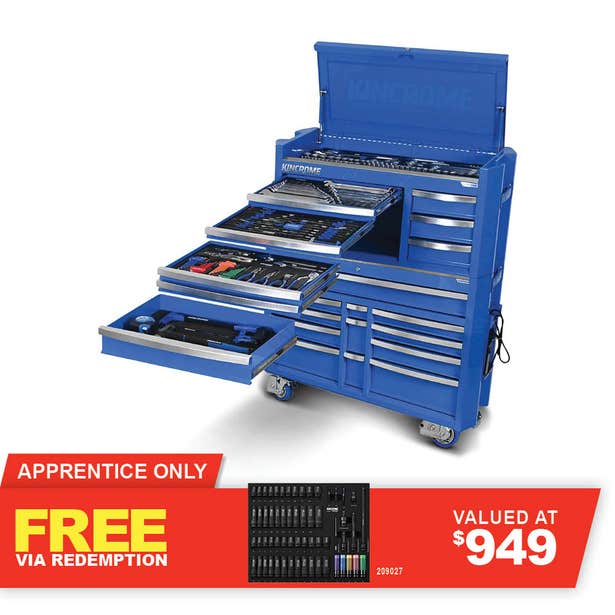 KINCROME Contour TFL Tool Trolley 332 Piece 17 Drawer Blue P1822