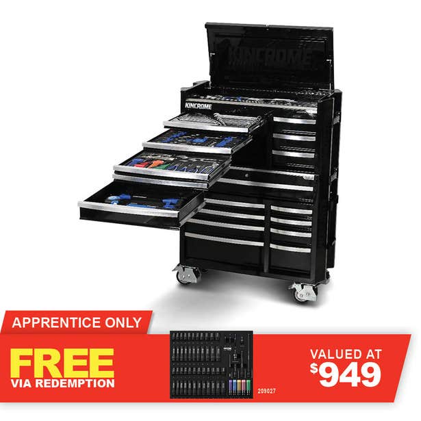 KINCROME Contour TFL Tool Trolley 332 Piece 17 Drawer Black P1822B
