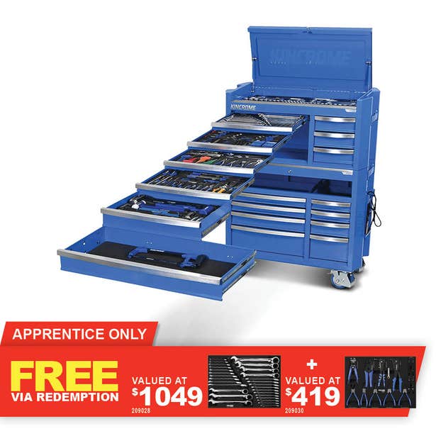KINCROME Contour TFL Tool Trolley 470 Piece 17 Drawer Blue P1823