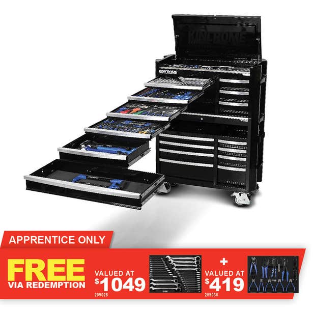 KINCROME Contour TFL Tool Trolley 470 Piece 17 Drawer Black P1823B
