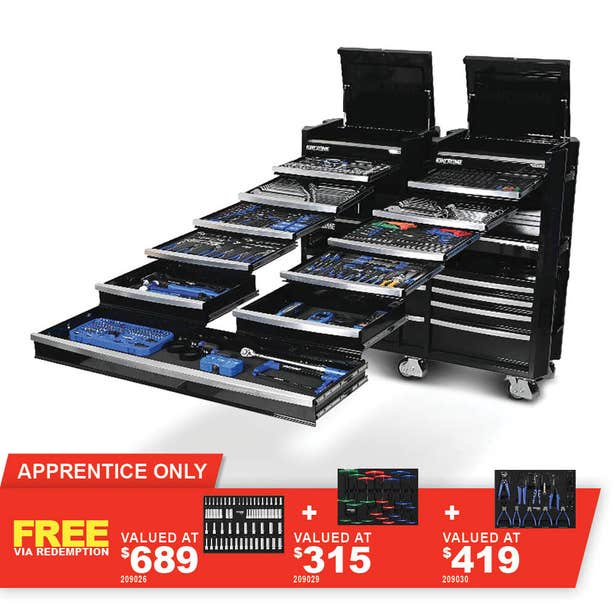 KINCROME Contour TFL Tool Trolley 729 Piece 22 Drawer Black P1824B