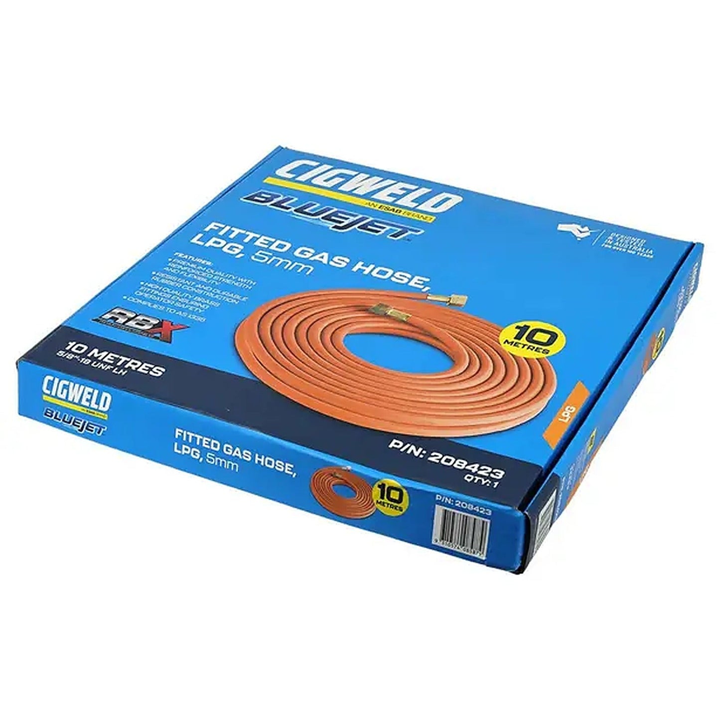 Cigweld BlueJet RBX 5mm 10m 5/8-18 UNF LH Fitted LPG Gas Hose 208423