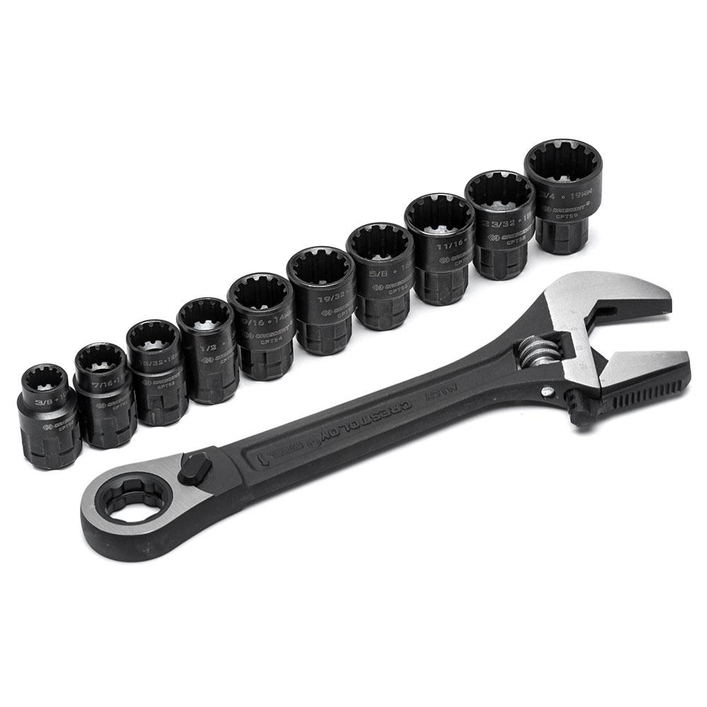 Crescent CPTAW8 11pce X6 Pass-Thru Adjustable Wrench & 3/8" Drive Spline Metric/SAE Socket Set