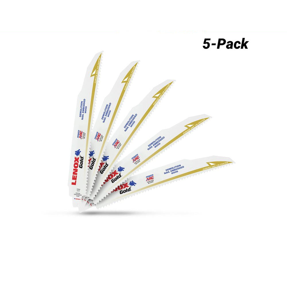 Lenox 21090966GR 5-Pack 290 x 50 x 25mm 9" 6TPI Gold Power Arc Reciprocating Saw Blade