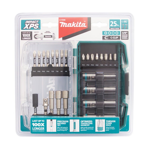 MAKITA 3/8 Inch Impact XPS Screwdriver Bit & Socket Set 25-Piece E-19308