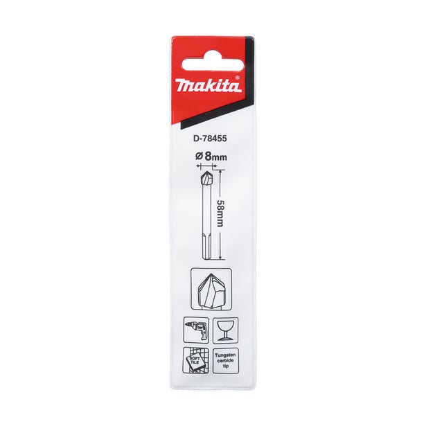 MAKITA 8mm x 58mm Glass & Tile TCT Drill Bit D-78455
