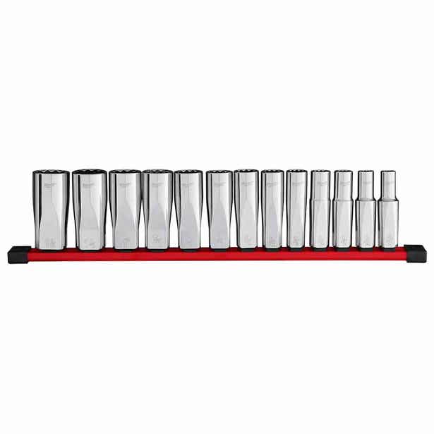 MILWAUKEE 13 Piece 1/2" Drive Deep 12-PT Socket Set - SAE 48229424